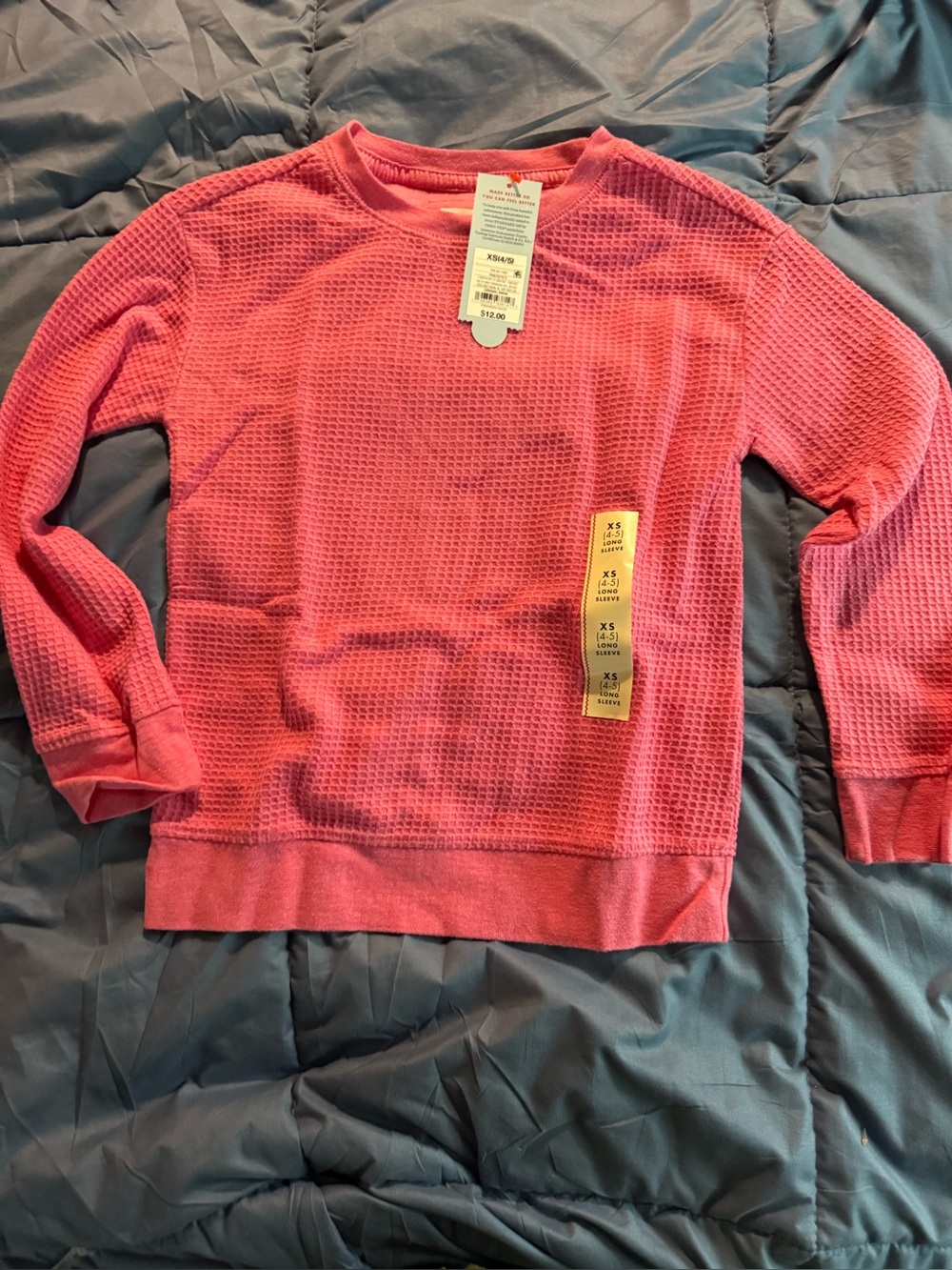 Cat & Jack unisex kids x-small Pink long sleeve soft waffle knit unisex pull ove